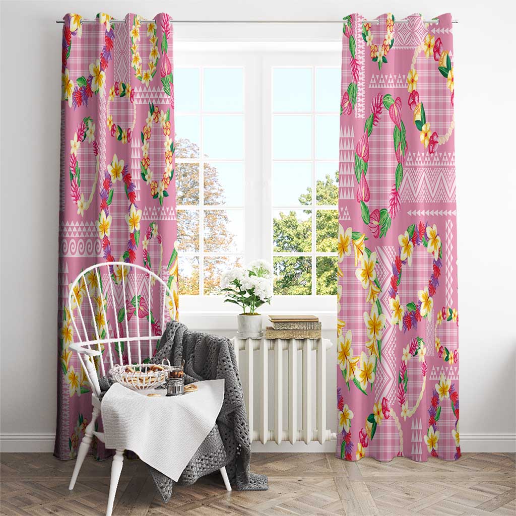 Hawaiian Leis Window Curtain Kakau Tattoos and Palaka Pastel Pink Color LT03 - Polynesian Pride