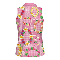 Hawaiian Leis Women Sleeveless Polo Shirt Kakau Tattoos and Palaka Pastel Pink Color