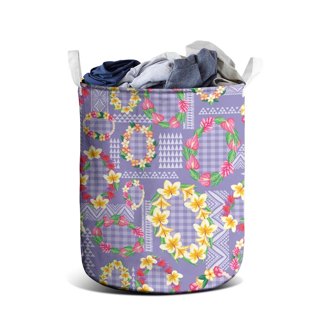 Hawaiian Leis Laundry Basket Kakau Tattoos and Palaka Pastel Purple Color LT03 - Polynesian Pride