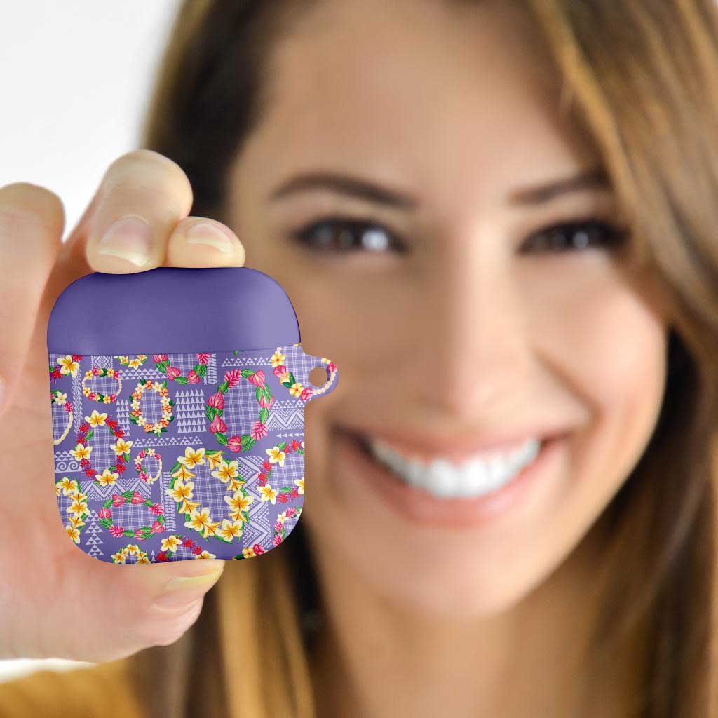 Hawaiian Leis AirPods Case Kakau Tattoos and Palaka Pastel Purple Color LT03 - Polynesian Pride