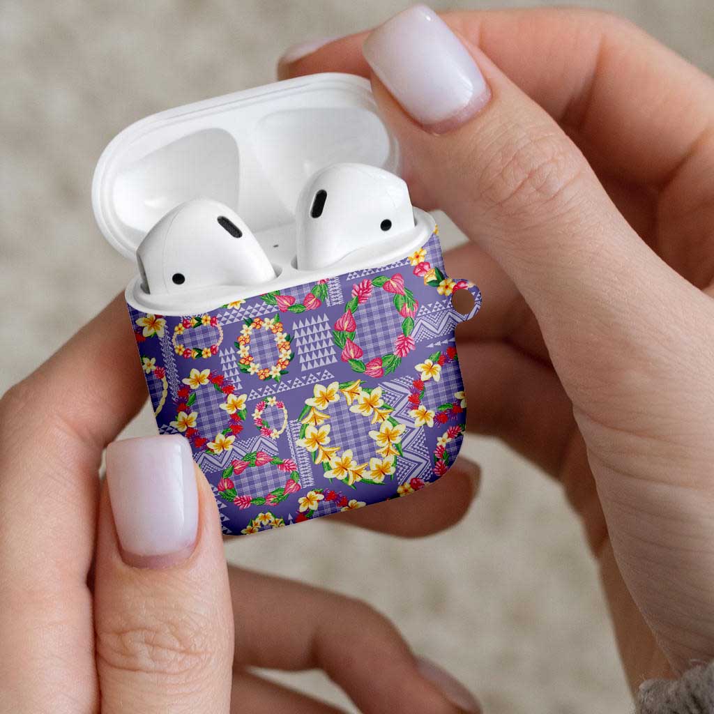 Hawaiian Leis AirPods Case Kakau Tattoos and Palaka Pastel Purple Color LT03 - Polynesian Pride