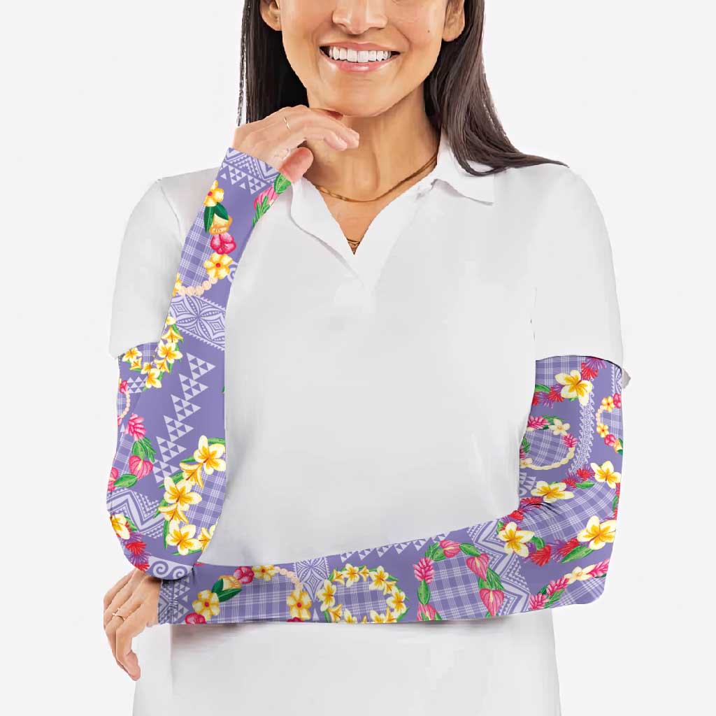 Hawaiian Leis Arm Sleeves Kakau Tattoos and Palaka Pastel Purple Color LT03 - Polynesian Pride