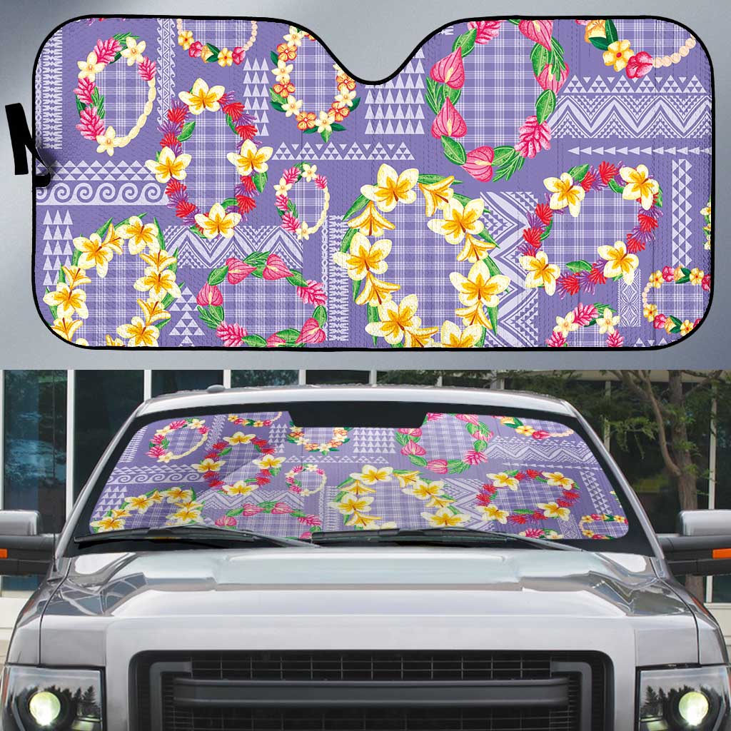 Hawaiian Leis Auto Sun Shade Kakau Tattoos and Palaka Pastel Purple Color LT03 Purple - Polynesian Pride