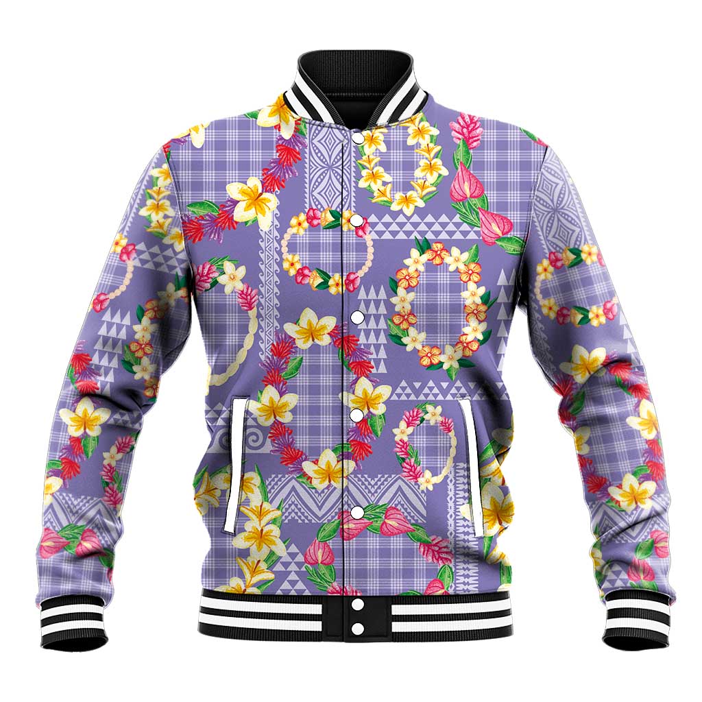 Hawaiian Leis Baseball Jacket Kakau Tattoos and Palaka Pastel Purple Color LT03 Unisex Purple - Polynesian Pride