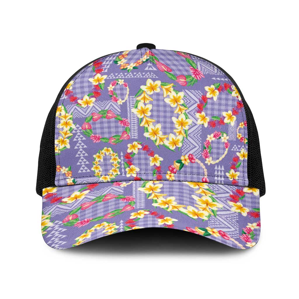 Hawaiian Leis Baseball Net Cap Kakau Tattoos and Palaka Pastel Purple Color