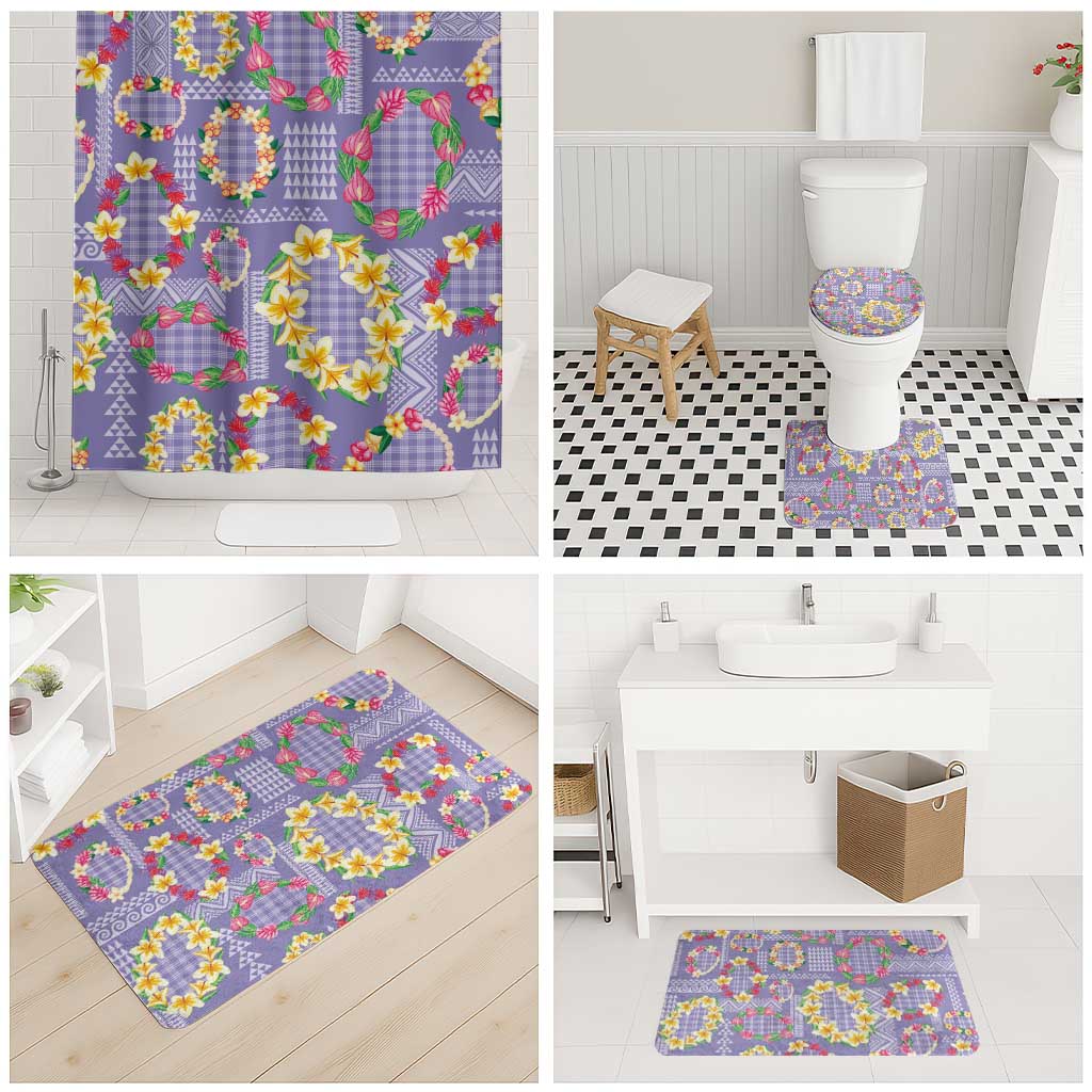 Hawaiian Leis Bathroom Set Kakau Tattoos and Palaka Pastel Purple Color LT03 - Polynesian Pride