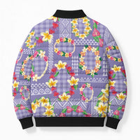 Hawaiian Leis Bomber Puffer Jacket Kakau Tattoos and Palaka Pastel Purple Color LT03 - Polynesian Pride