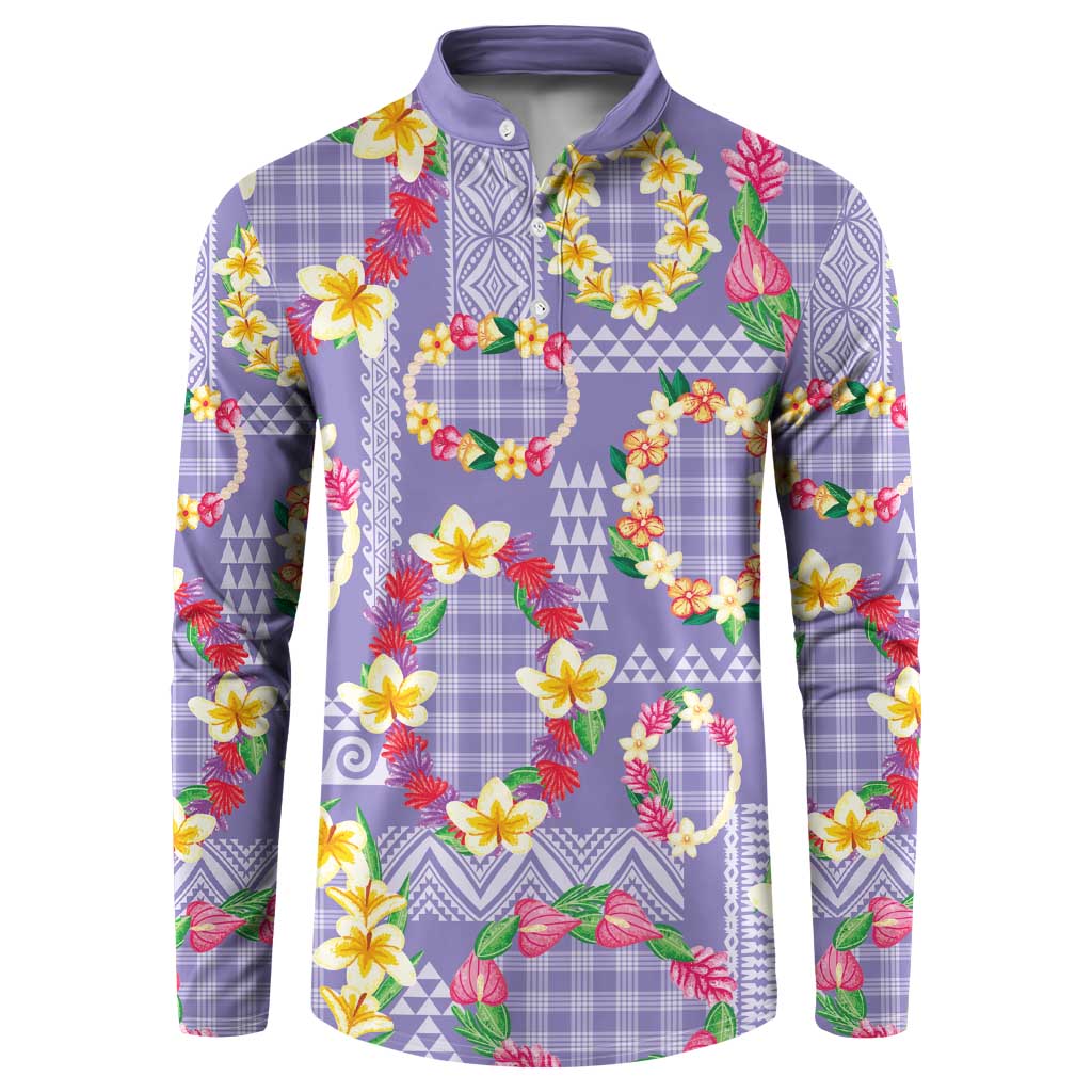 Hawaiian Leis Button Sweatshirt Kakau Tattoos and Palaka Pastel Purple Color LT03 Purple - Polynesian Pride