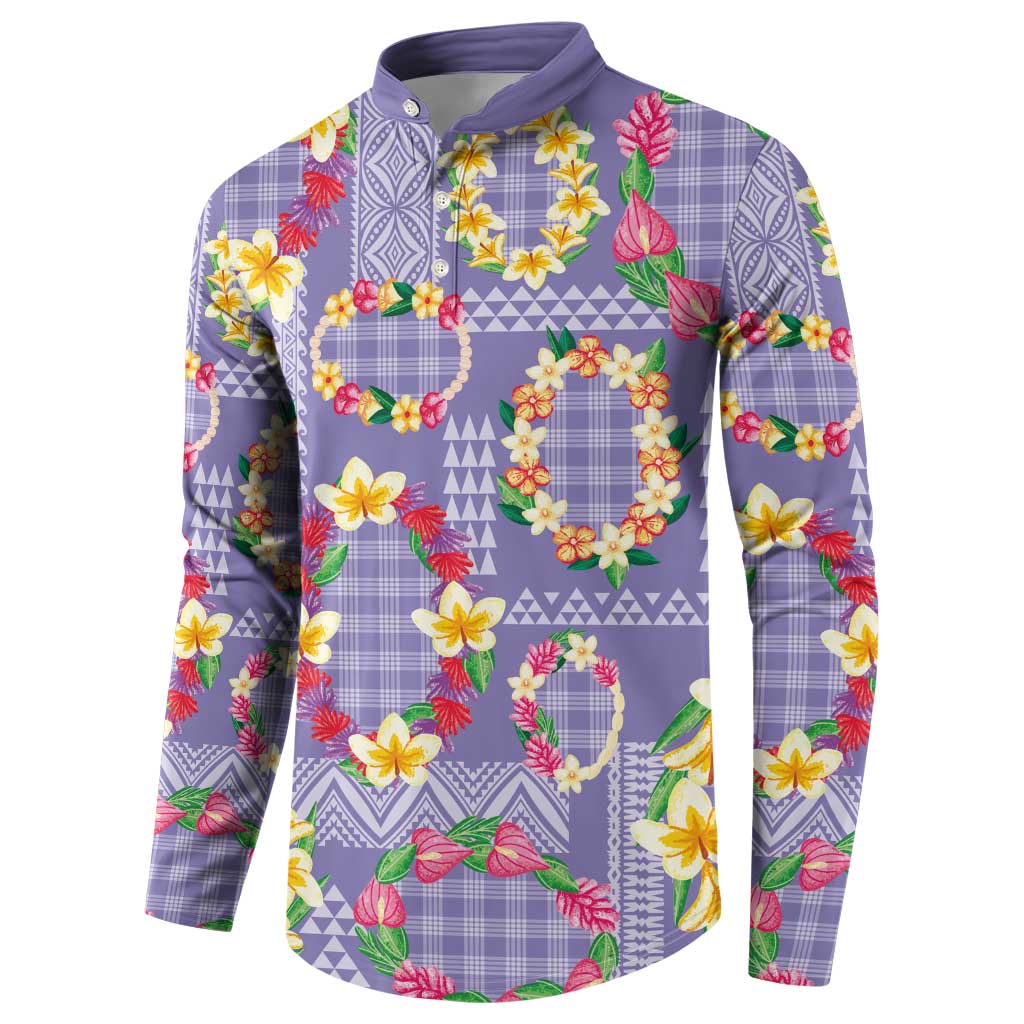 Hawaiian Leis Button Sweatshirt Kakau Tattoos and Palaka Pastel Purple Color LT03 - Polynesian Pride