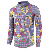 Hawaiian Leis Button Sweatshirt Kakau Tattoos and Palaka Pastel Purple Color LT03 - Polynesian Pride