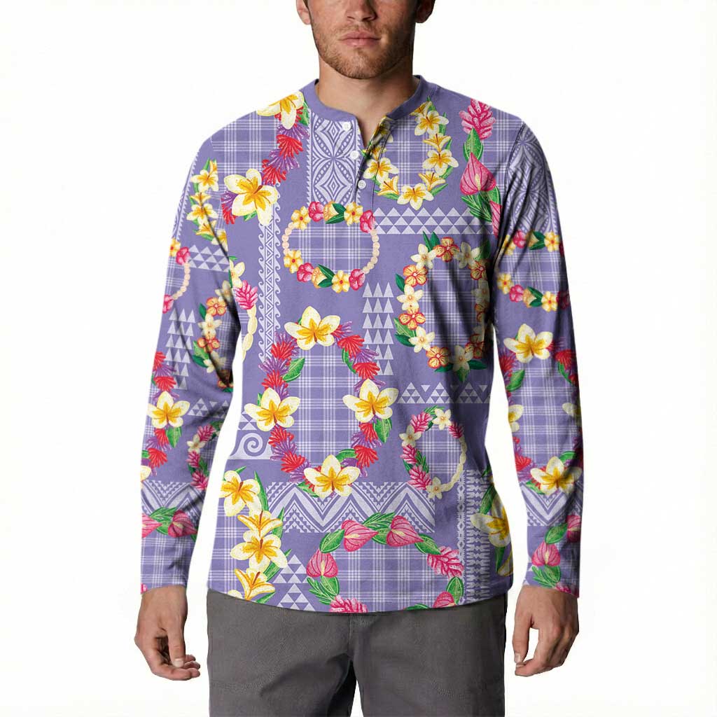 Hawaiian Leis Button Sweatshirt Kakau Tattoos and Palaka Pastel Purple Color LT03 - Polynesian Pride