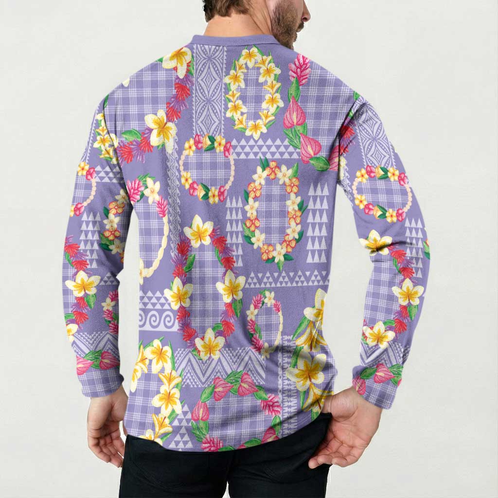 Hawaiian Leis Button Sweatshirt Kakau Tattoos and Palaka Pastel Purple Color LT03 - Polynesian Pride