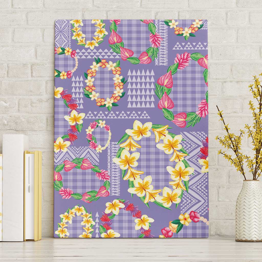 Hawaiian Leis Canvas Wall Art Kakau Tattoos and Palaka Pastel Purple Color