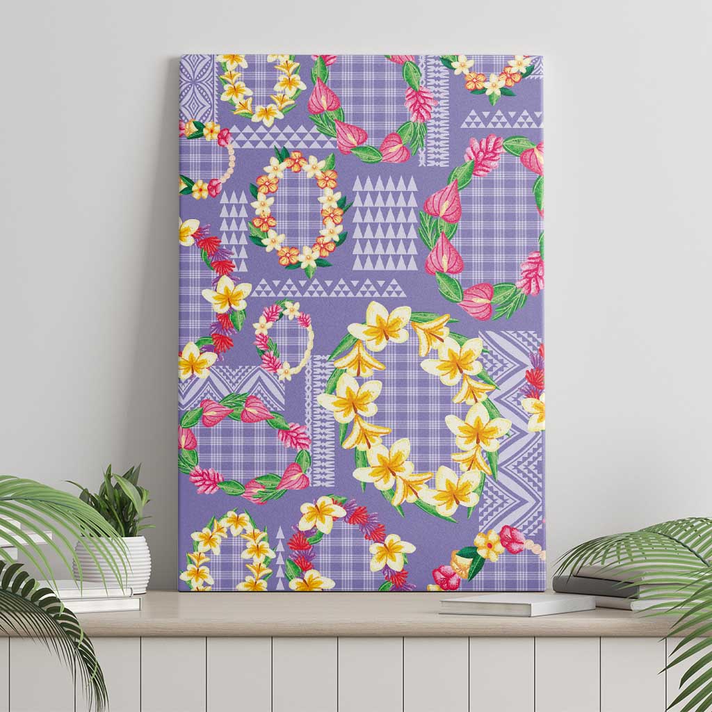 Hawaiian Leis Canvas Wall Art Kakau Tattoos and Palaka Pastel Purple Color