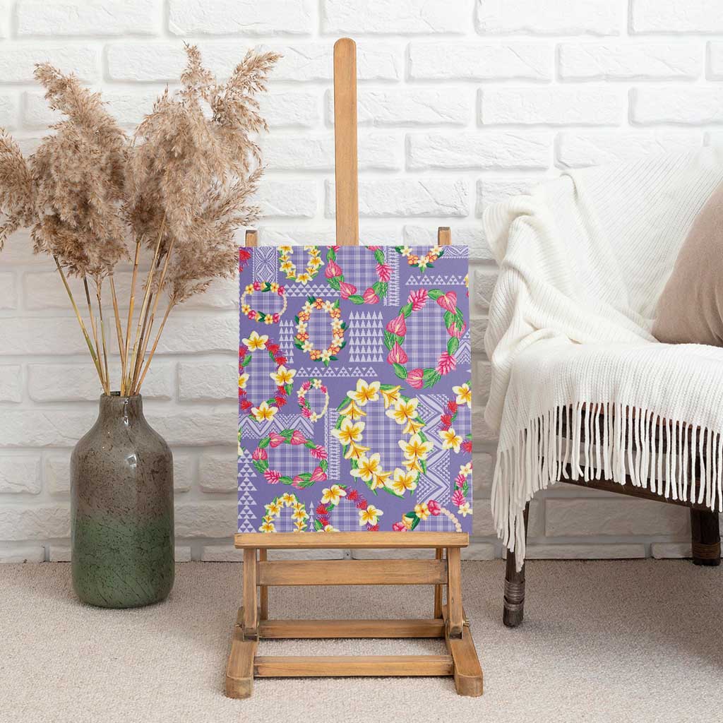 Hawaiian Leis Canvas Wall Art Kakau Tattoos and Palaka Pastel Purple Color