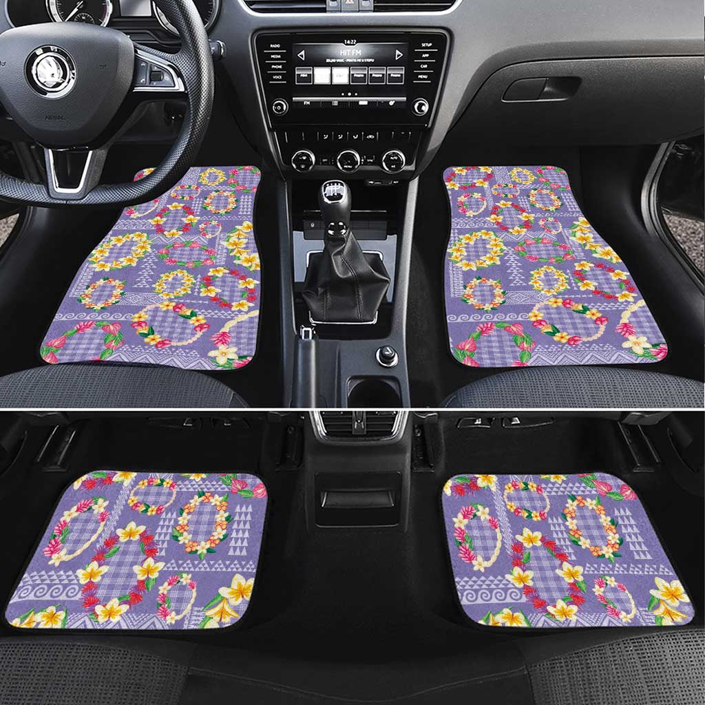 Hawaiian Leis Car Mats Kakau Tattoos and Palaka Pastel Purple Color LT03 Set 4pcs Purple - Polynesian Pride