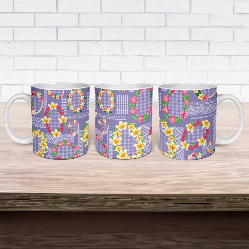 Hawaiian Leis Ceramic Mug Kakau Tattoos and Palaka Pastel Purple Color LT03 - Polynesian Pride