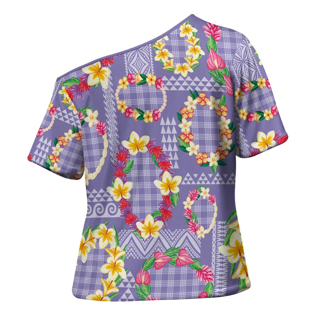 Hawaiian Leis Cross Shoulder Shirt Kakau Tattoos and Palaka Pastel Purple Color LT03 - Polynesian Pride