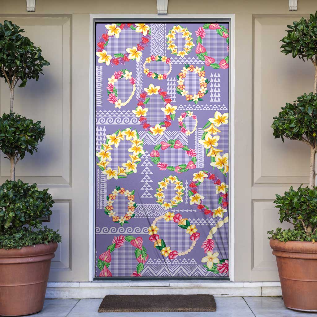 Hawaiian Leis Door Cover Kakau Tattoos and Palaka Pastel Purple Color LT03 Purple - Polynesian Pride