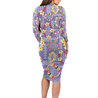 Hawaiian Leis Family Matching Long Sleeve Bodycon Dress and Hawaiian Shirt Kakau Tattoos and Palaka Pastel Purple Color
