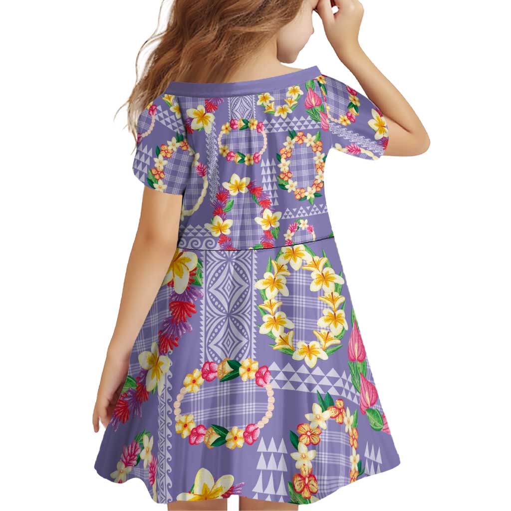 Hawaiian Leis Family Matching Off The Shoulder Long Sleeve Dress and Hawaiian Shirt Kakau Tattoos and Palaka Pastel Purple Color