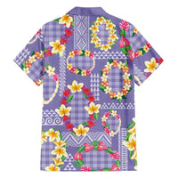 Hawaiian Leis Family Matching Short Sleeve Bodycon Dress and Hawaiian Shirt Kakau Tattoos and Palaka Pastel Purple Color
