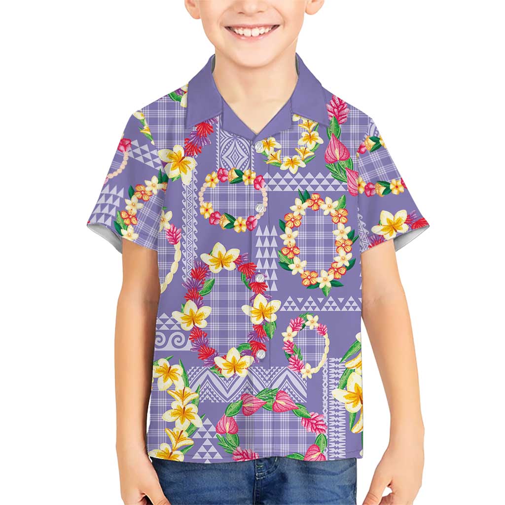 Hawaiian Leis Family Matching Tank Maxi Dress and Hawaiian Shirt Kakau Tattoos and Palaka Pastel Purple Color