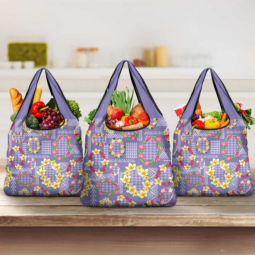 Hawaiian Leis Grocery Bag Kakau Tattoos and Palaka Pastel Purple Color LT03 3-pack One Size Purple - Polynesian Pride