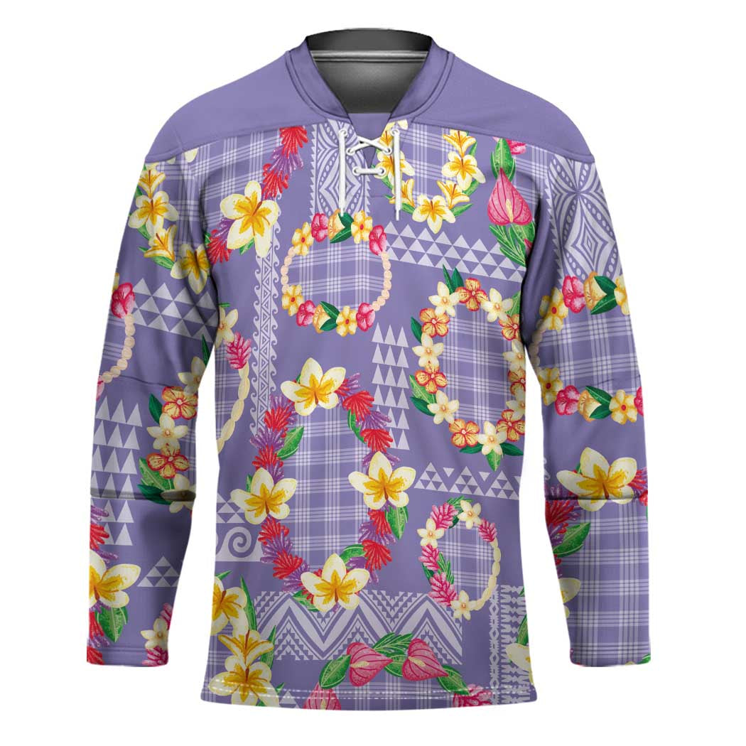 Hawaiian Leis Hockey Jersey Kakau Tattoos and Palaka Pastel Purple Color LT03 Unisex Purple - Polynesian Pride