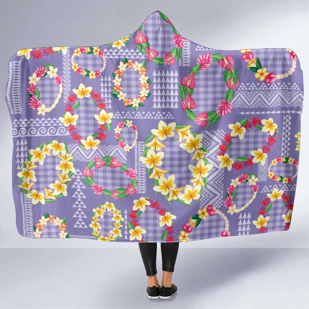Hawaiian Leis Hooded Blanket Kakau Tattoos and Palaka Pastel Purple Color LT03 One Size Purple - Polynesian Pride
