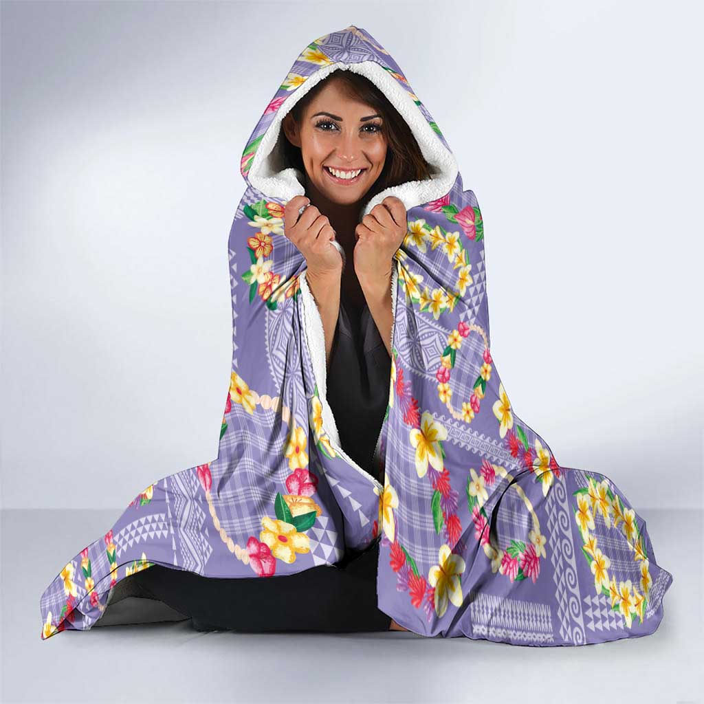 Hawaiian Leis Hooded Blanket Kakau Tattoos and Palaka Pastel Purple Color LT03 - Polynesian Pride