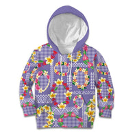 Hawaiian Leis Kid Hoodie Kakau Tattoos and Palaka Pastel Purple Color LT03 Hoodie Purple - Polynesian Pride