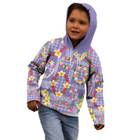 Hawaiian Leis Kid Hoodie Kakau Tattoos and Palaka Pastel Purple Color LT03 - Polynesian Pride