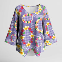 Hawaiian Leis Kimono Sleeve Blouse Kakau Tattoos and Palaka Pastel Purple Color LT03 Female Purple - Polynesian Pride