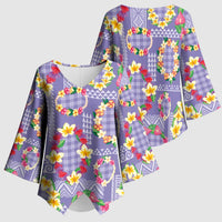 Hawaiian Leis Kimono Sleeve Blouse Kakau Tattoos and Palaka Pastel Purple Color LT03 - Polynesian Pride