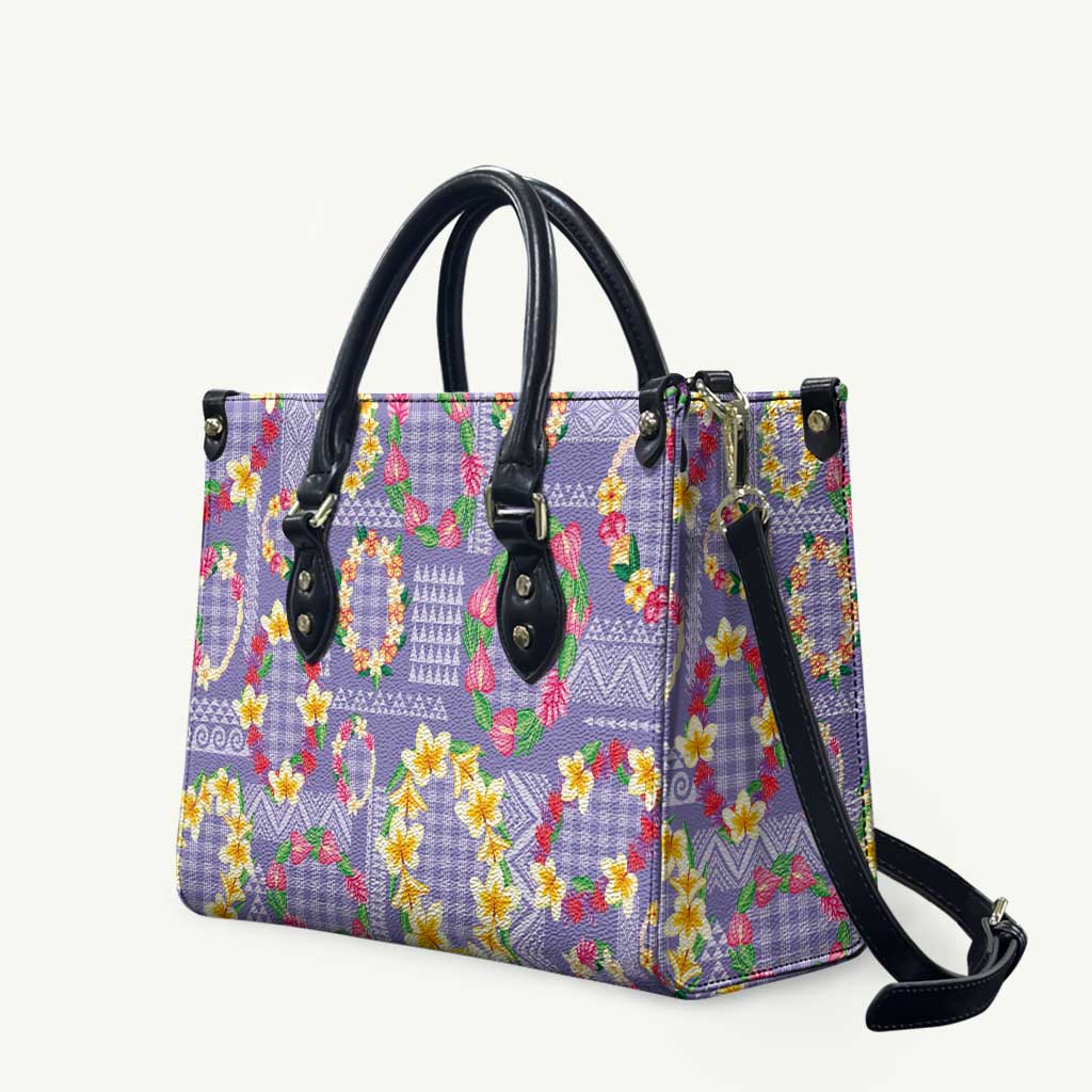 Hawaiian Leis Leather Bag Kakau Tattoos and Palaka Pastel Purple Color