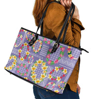 Hawaiian Leis Leather Tote Bag Kakau Tattoos and Palaka Pastel Purple Color LT03 - Polynesian Pride