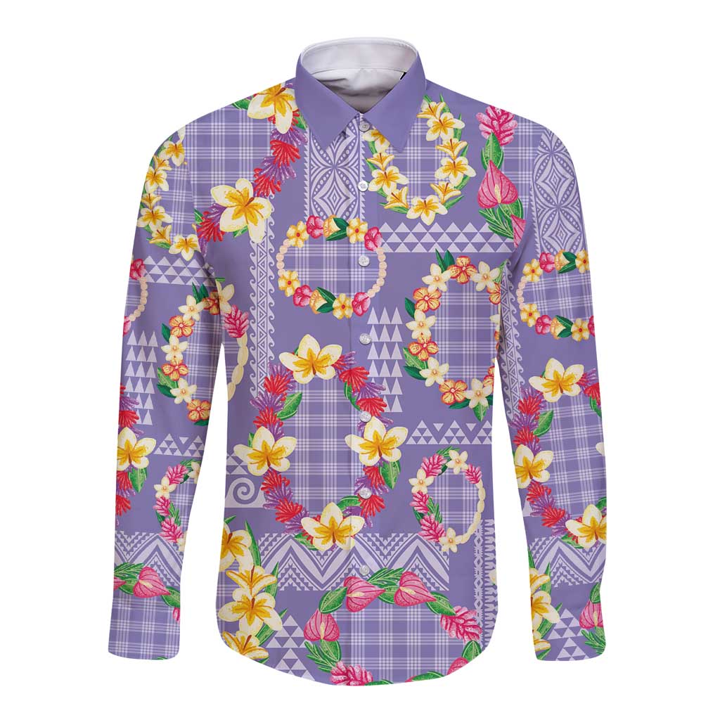 Hawaiian Leis Long Sleeve Button Shirt Kakau Tattoos and Palaka Pastel Purple Color LT03 Unisex Purple - Polynesian Pride