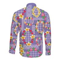 Hawaiian Leis Long Sleeve Button Shirt Kakau Tattoos and Palaka Pastel Purple Color LT03 - Polynesian Pride