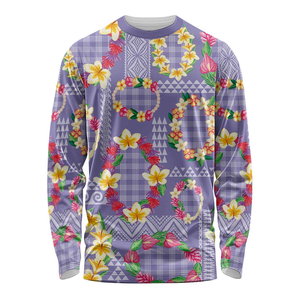 Hawaiian Leis Long Sleeve Shirt Kakau Tattoos and Palaka Pastel Purple Color LT03 Unisex Purple - Polynesian Pride