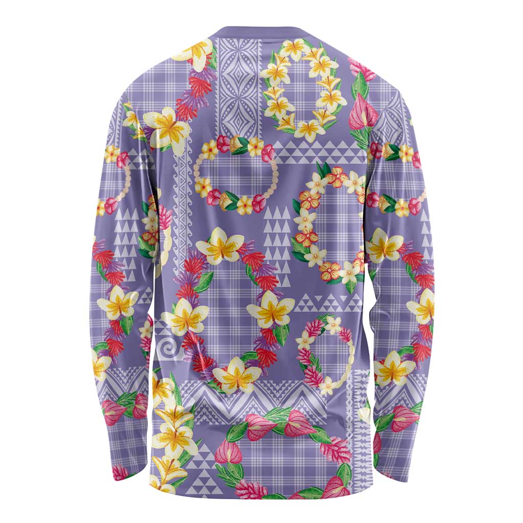 Hawaiian Leis Long Sleeve Shirt Kakau Tattoos and Palaka Pastel Purple Color LT03 - Polynesian Pride