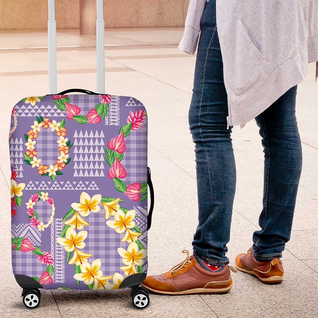 Hawaiian Leis Luggage Cover Kakau Tattoos and Palaka Pastel Purple Color LT03 Purple - Polynesian Pride