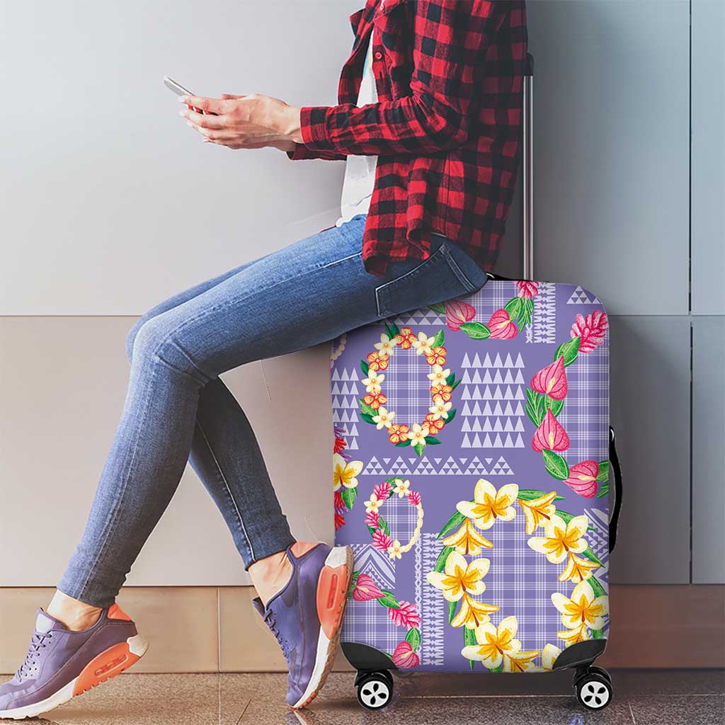 Hawaiian Leis Luggage Cover Kakau Tattoos and Palaka Pastel Purple Color