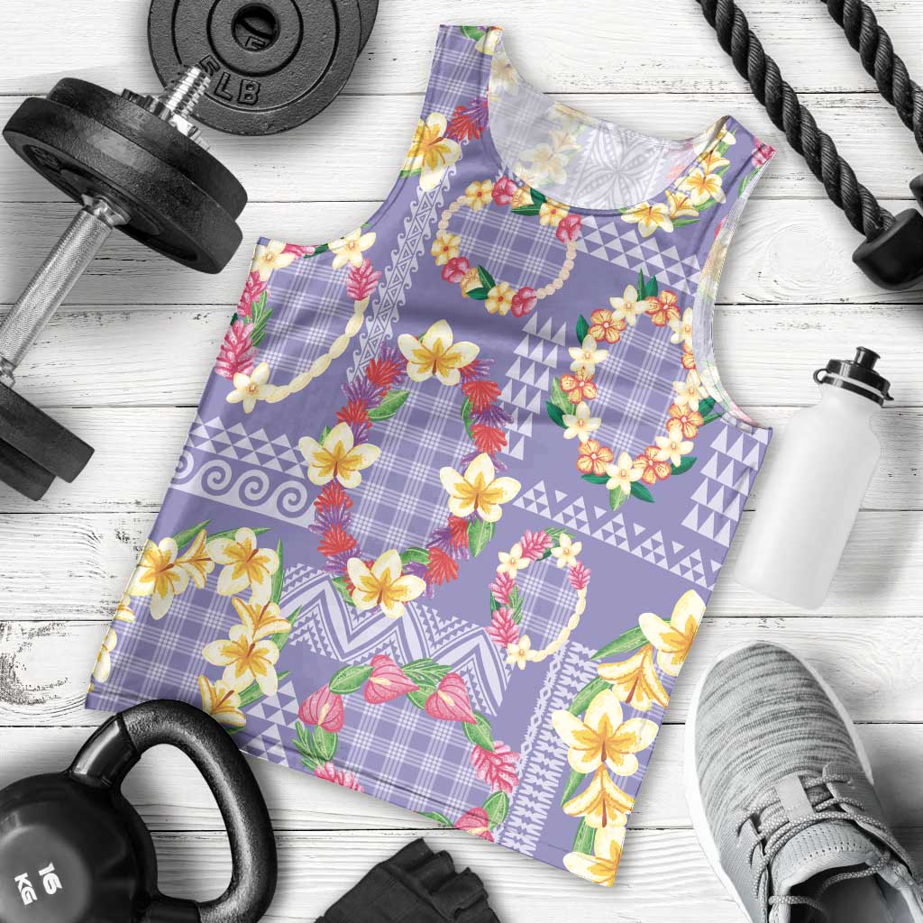 Hawaiian Leis Men Tank Top Kakau Tattoos and Palaka Pastel Purple Color LT03 - Polynesian Pride
