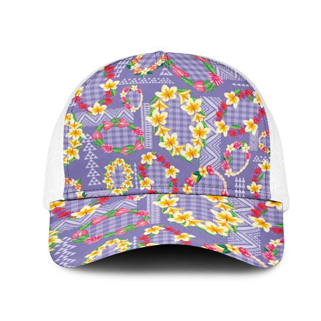 Hawaiian Leis Mesh Trucker Cap Kakau Tattoos and Palaka Pastel Purple Color LT03 One Size White Purple - Polynesian Pride