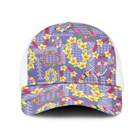 Hawaiian Leis Mesh Trucker Cap Kakau Tattoos and Palaka Pastel Purple Color LT03 One Size White Purple - Polynesian Pride