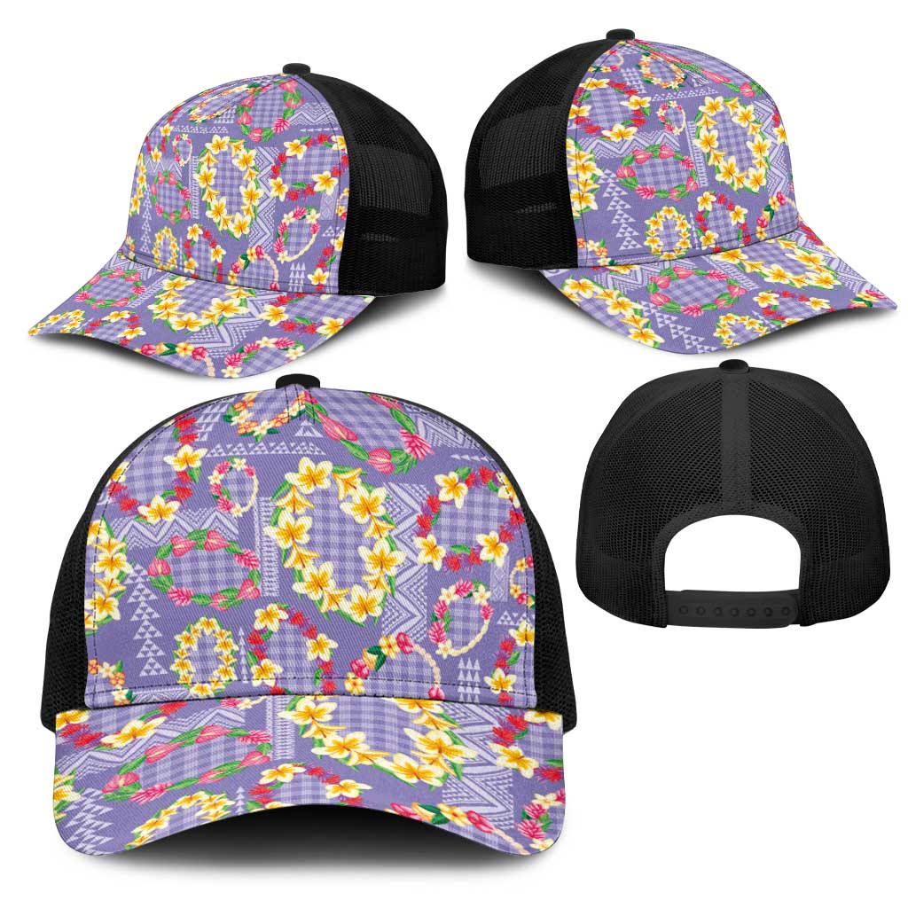 Hawaiian Leis Mesh Trucker Cap Kakau Tattoos and Palaka Pastel Purple Color LT03 - Polynesian Pride