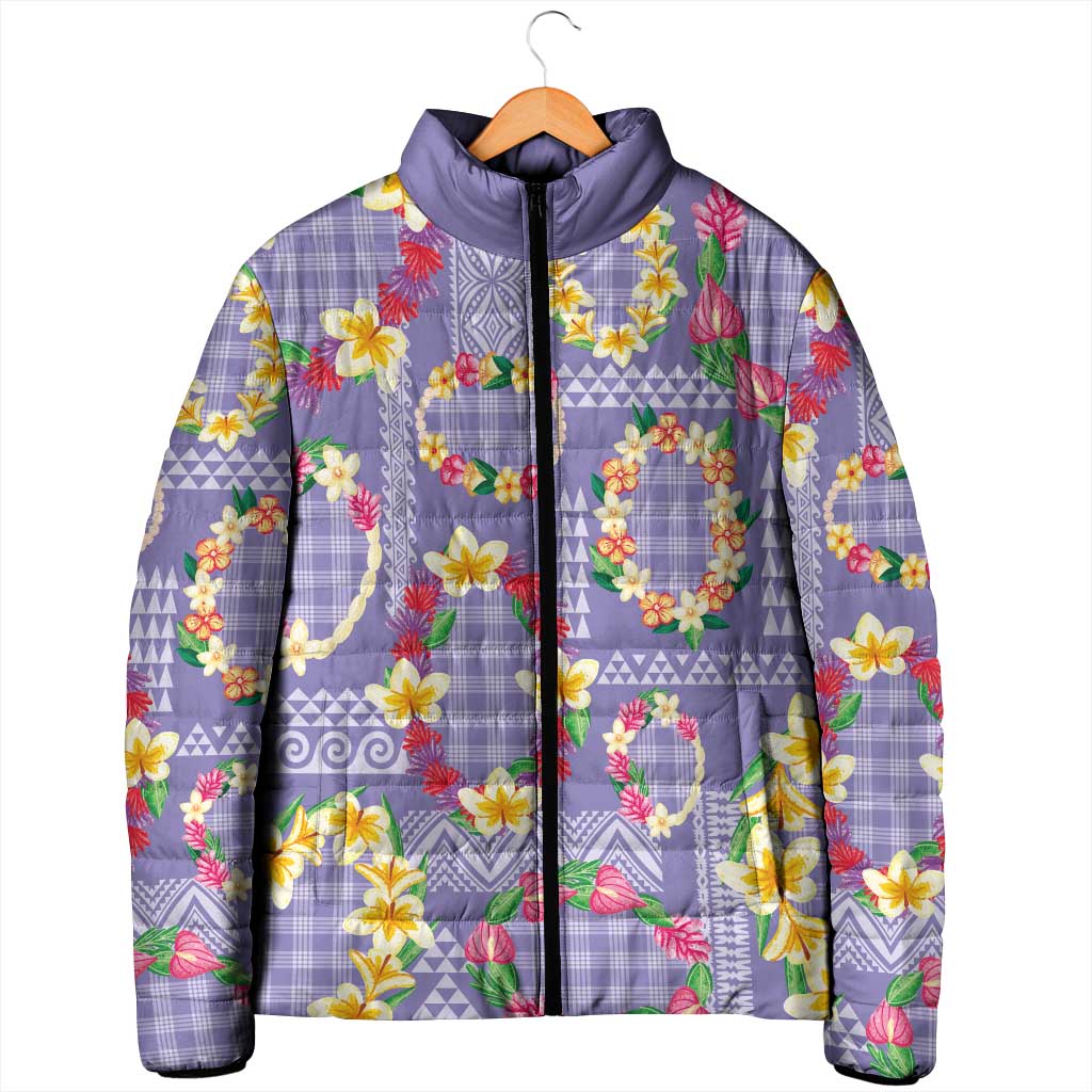 Hawaiian Leis Padded Jacket Kakau Tattoos and Palaka Pastel Purple Color LT03 - Polynesian Pride