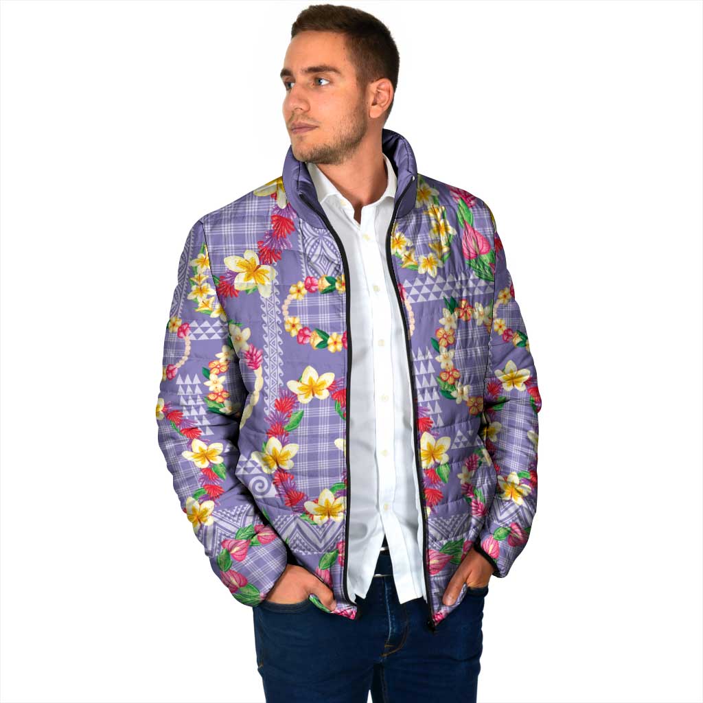 Hawaiian Leis Padded Jacket Kakau Tattoos and Palaka Pastel Purple Color LT03 - Polynesian Pride