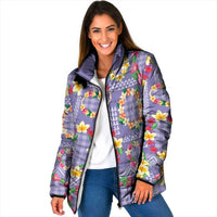 Hawaiian Leis Padded Jacket Kakau Tattoos and Palaka Pastel Purple Color LT03 Women Purple - Polynesian Pride